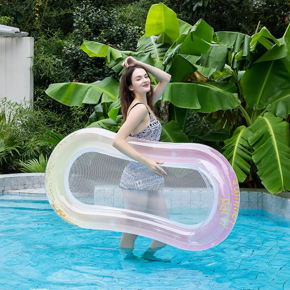 Norvo | AquaLiva Oppblåsbar Svømmelytter Rooxin | Ergonomisk Svømmehimmelseng med Mesh & Armlener | For Basseng, Innsjø & Strand