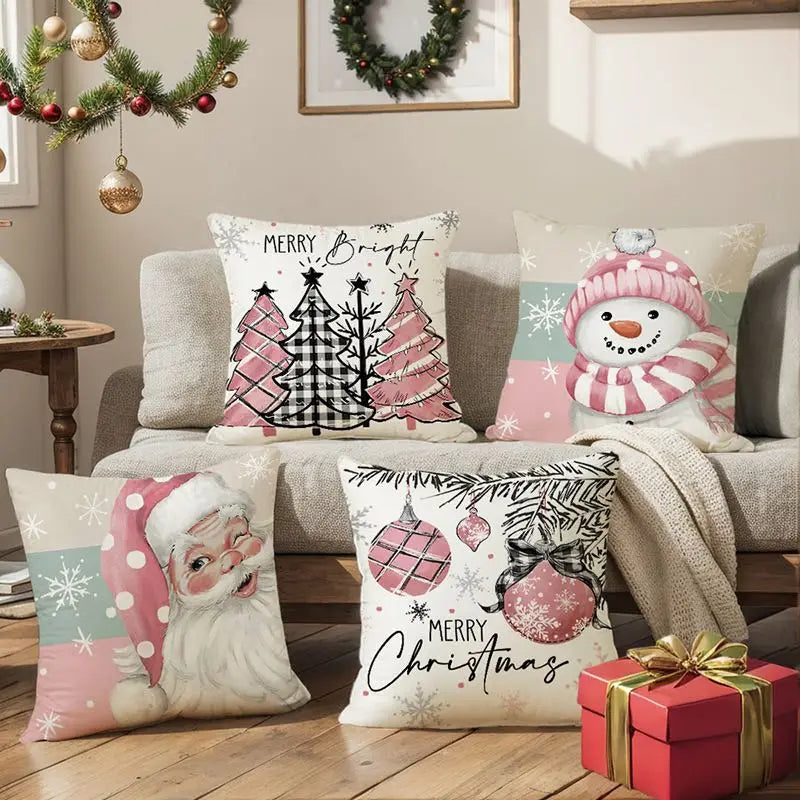 Juleputetrekk Sett – Elegant Juledekorasjon for Sofa og Stue, Festlige Putetrekk 45x45 cm, Høy- Kvalitets Bomull