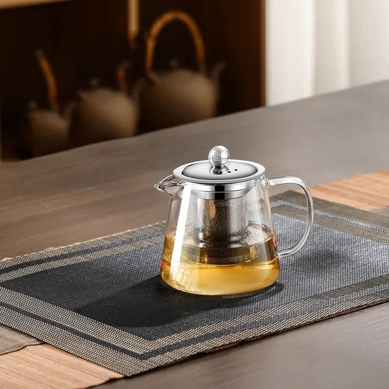 Norvo | 450ml-950ml Varmeresistente Glass Tekanne – Rustfritt Stål Te-sil, Blomstekanne for Kung Fu Te-servise, Puer- og Oolong-te