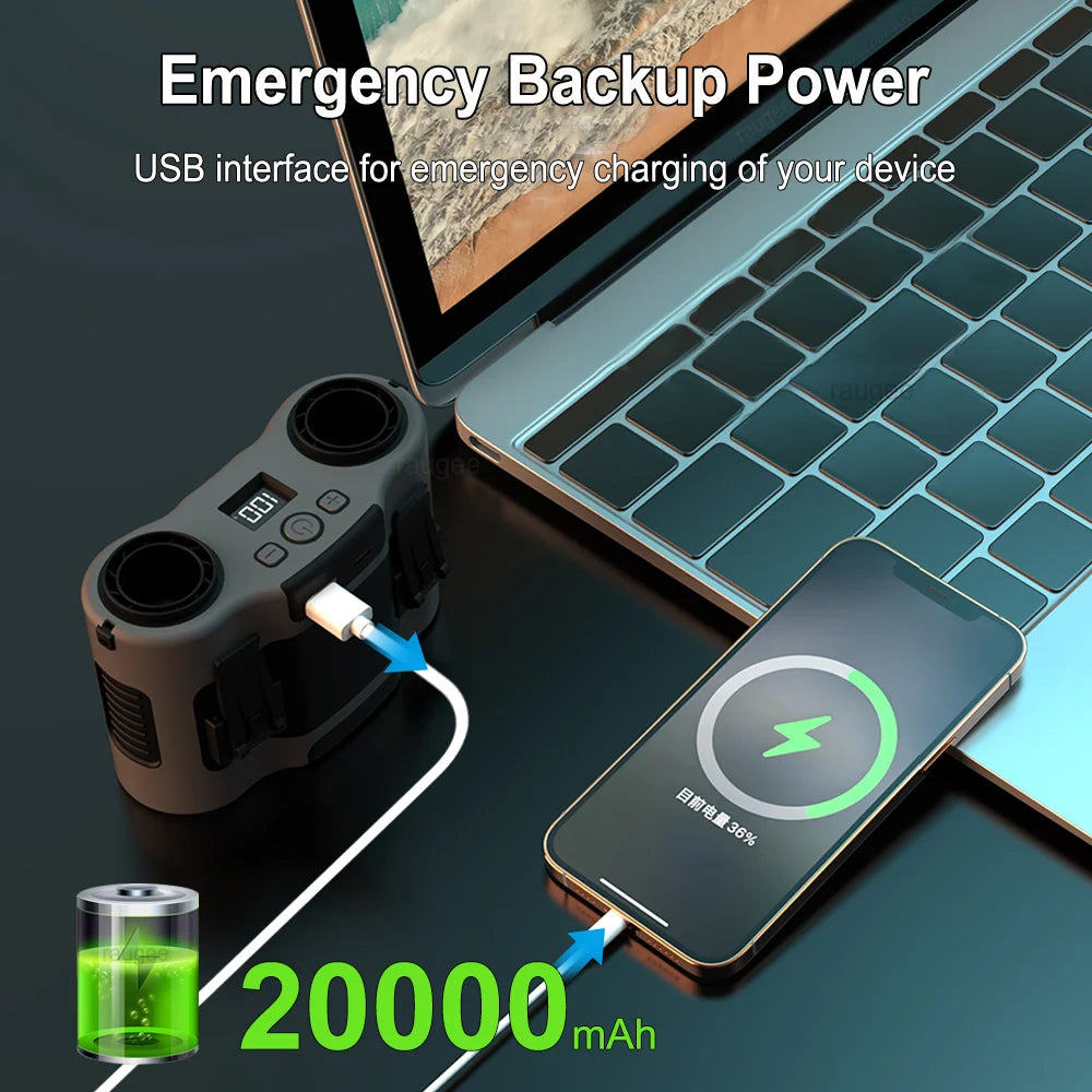 Norvo | Bærbar midje-klipsvifte med dual luftuttak & 20 000 mAh batteri – BreezeMate