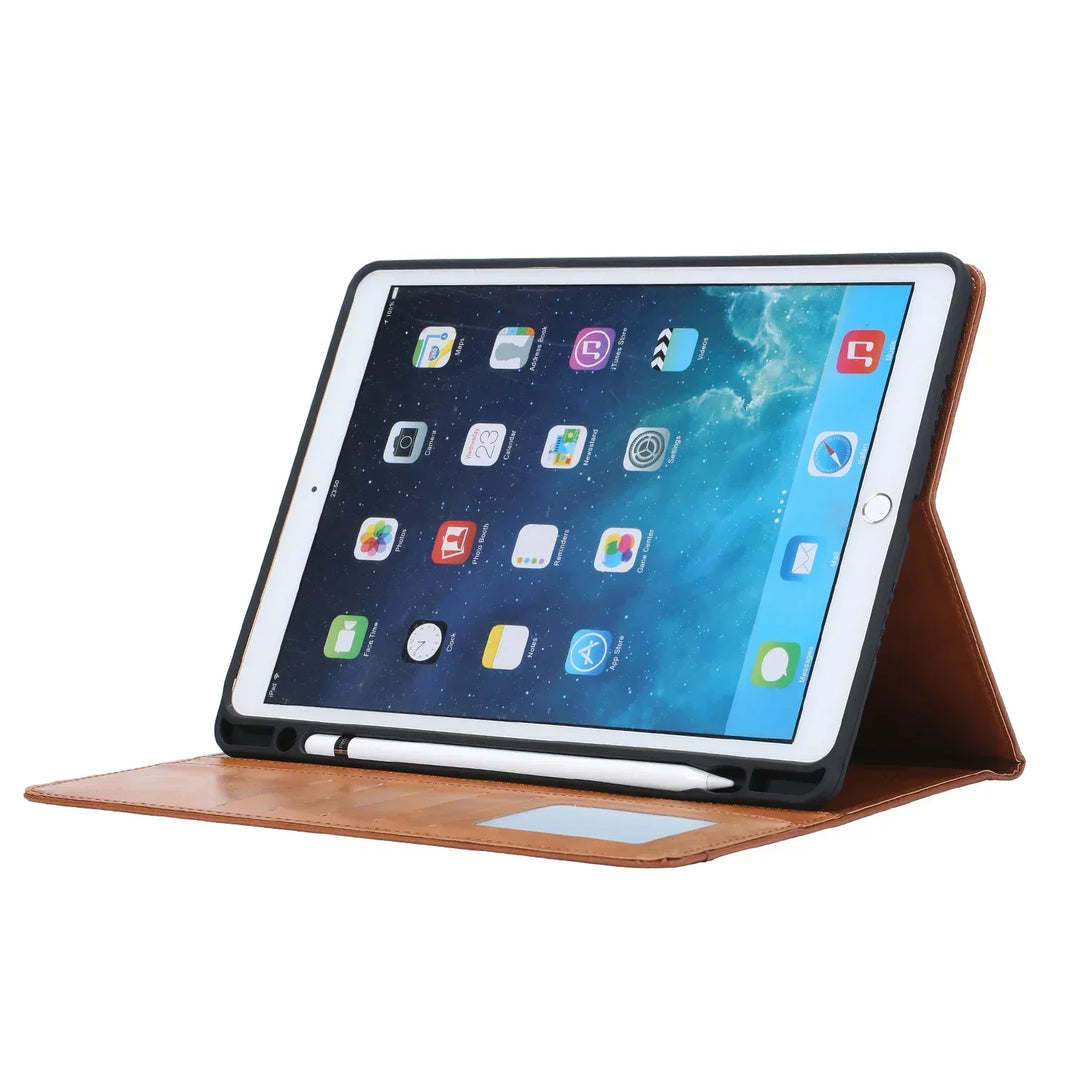 Norvo | Lær Flip Case for iPad 9.7 (2017-2018), 10.2 (7. / 8. generasjon), Air 2/3/4, Pro 9.7/10.5/11 - Vanntett, Støtsikker, Forretnings Tablet Case