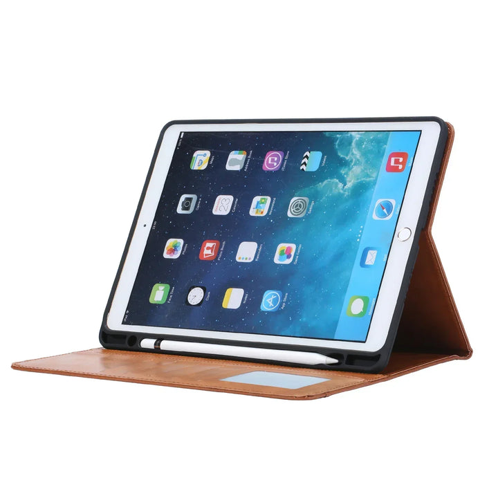 Norvo | Lær Flip Case for iPad 9.7 (2017-2018), 10.2 (7. / 8. generasjon), Air 2/3/4, Pro 9.7/10.5/11 - Vanntett, Støtsikker, Forretnings Tablet Case