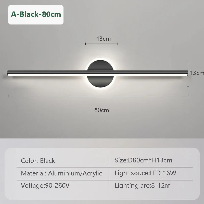 Norvo | LED Vegglampe LineaLux | Svart & Gull | 40/60/80 cm | Varm, Kald & Tre-Farge Lys | Moderne Speil & Veggbelysning