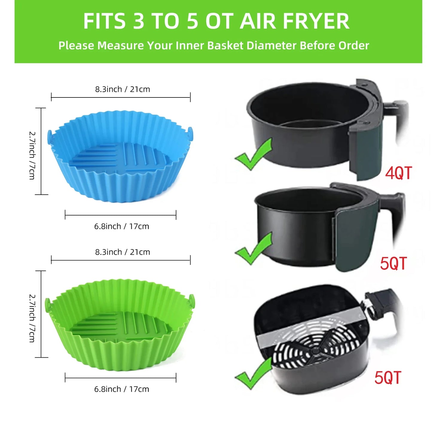 Norvo | Gjenbrukbare Air Fryer Silikonmatter: Matvaresikkert, non-stick silikonpotte for Air Fryer kurv - Enkelt rengjøringsutstyr