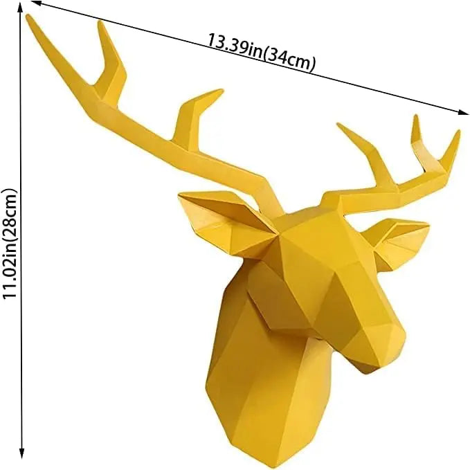Norvo | 3D-Hjortehode Skulptur, geometrisk harpiks, dyrehjortehode veggdekorasjon, moderne hjemmedekor, luksuriøs dekorativ veggdekor