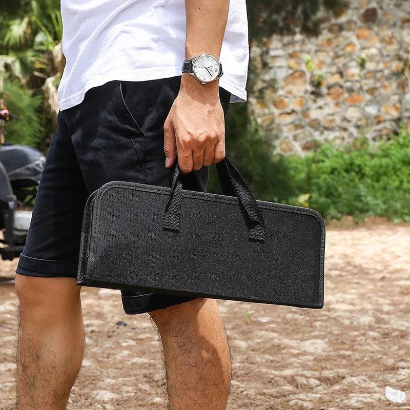 Norvo | Rustfritt stål BBQ Verktøysett - Utendørs grillkombinasjon med bærbar oppbevaringsveske, ovns- og bakeverktøy