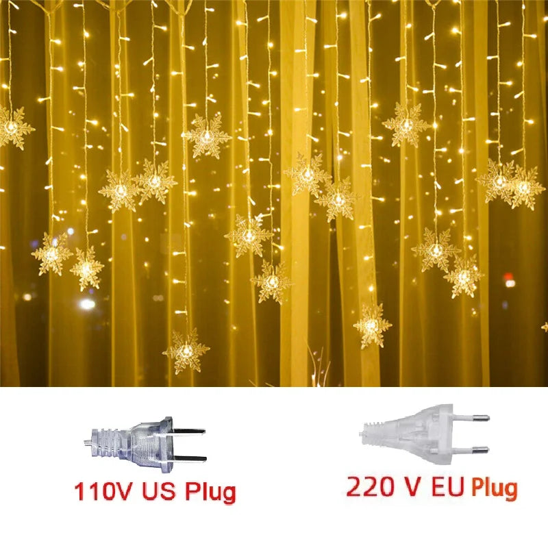 Vanntette Snøfnugg LED Lyslenke Julelys - Blinkende Fe Gardin for Ferie Fester, Bryllup, og Utendørs Dekorasjoner 3,2m (125,9 tommer)