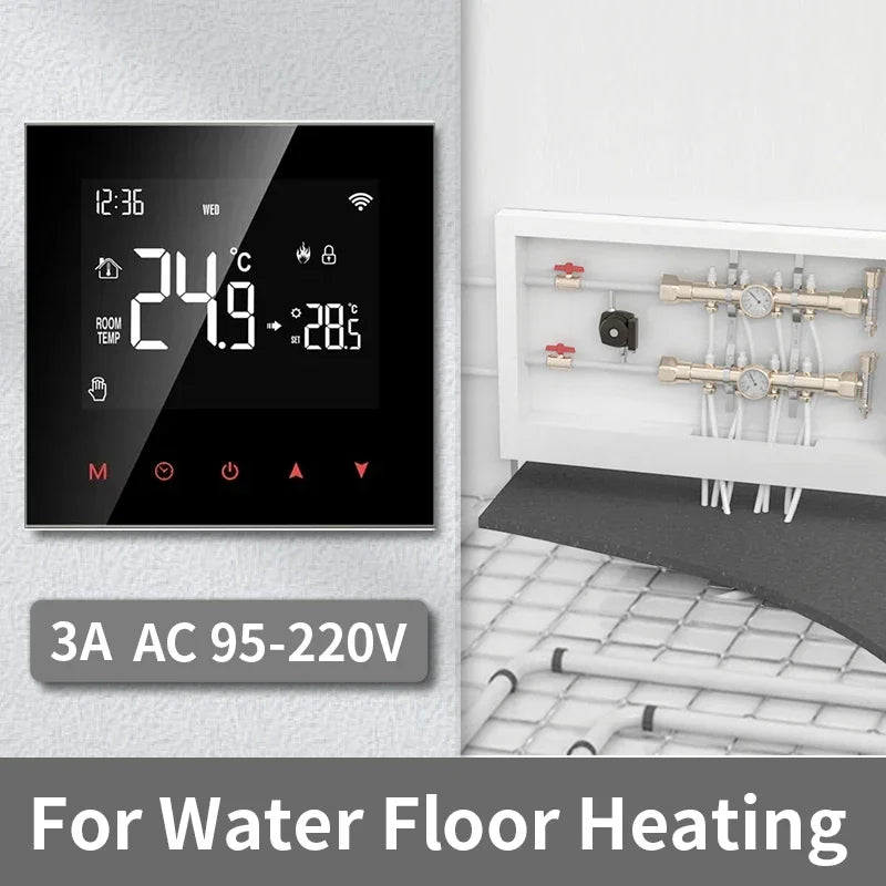 Tuya Smart Termostat Kontroll for Vann & Elektrisk Gulvvarme - Wifi Styring via Google Alexa SmartThings Apper