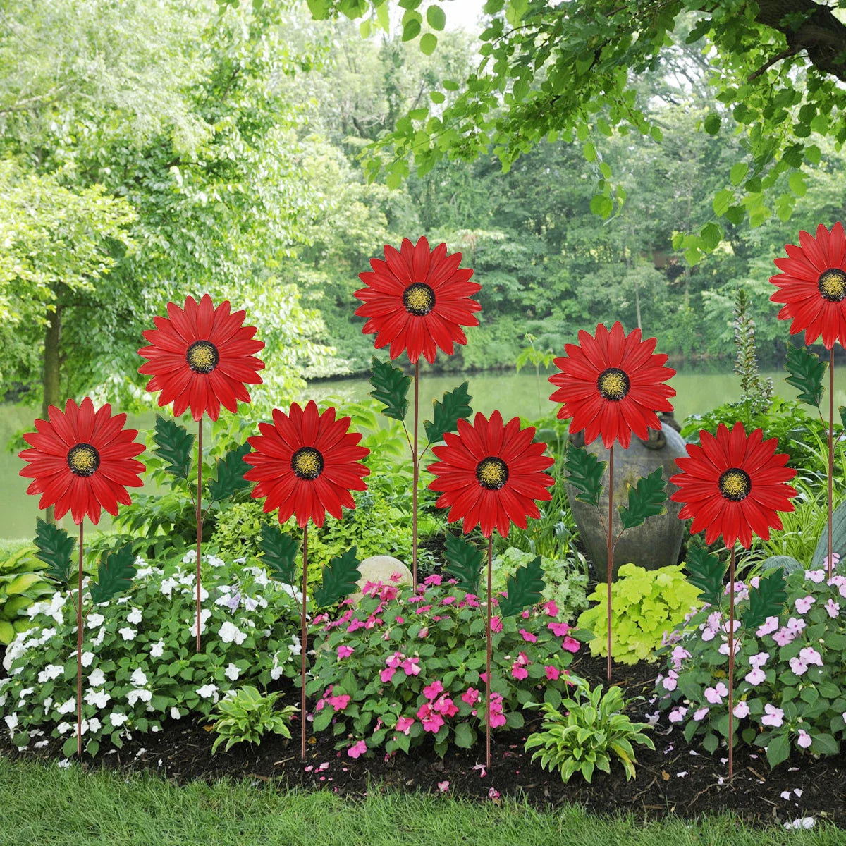 Norvo | Dekorativ solblomst laget av metall for hagen – Fargerike blomstiketter for utendørs og landskap