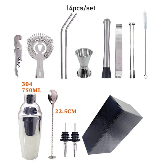 Norvo | 550 ml/750 ml Rustfritt Stål Cocktail Shaker Mixer Drink Bartender Sett Bar Sett Verktøy Med Vin Stativ Verktøy for Fødselsdagsgave
