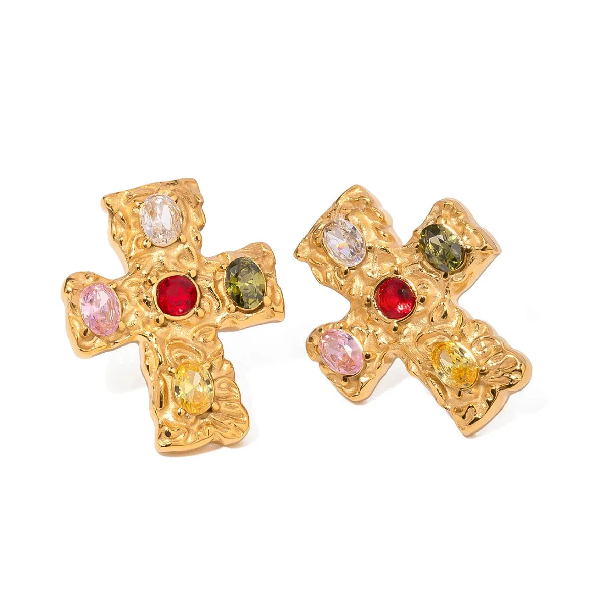 Norvo | 18k teksturert oval diamant kors øredobber