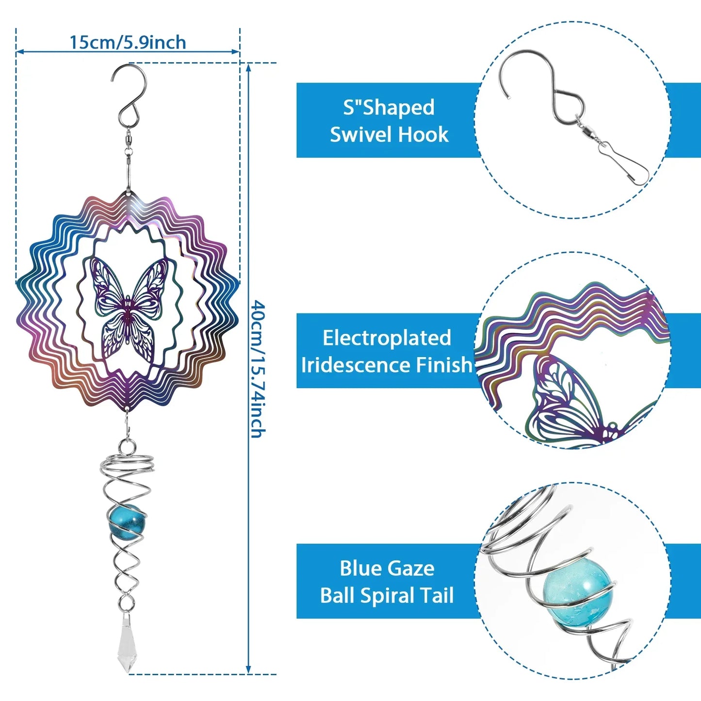 Norvo | Rustfritt Stål Spiral Hale Utendørs 3D Vindspinner