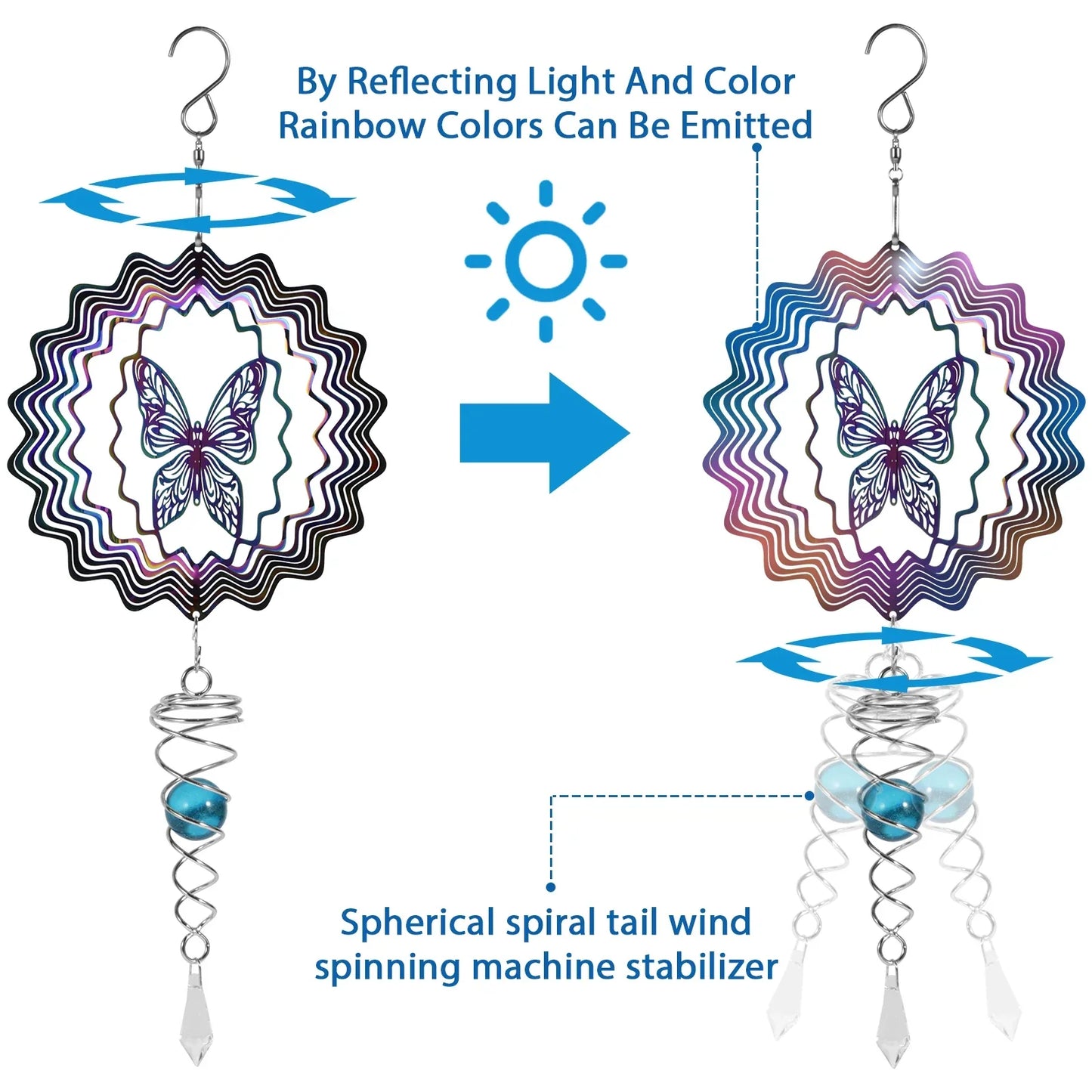 Norvo | Rustfritt Stål Spiral Hale Utendørs 3D Vindspinner