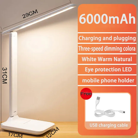 Norvo | 6000mAh oppladbar LED bordlampe USB 3 farger stegløs dimbar skrivebordslampe berøring foldbar øye-beskyttende leselys nattlys