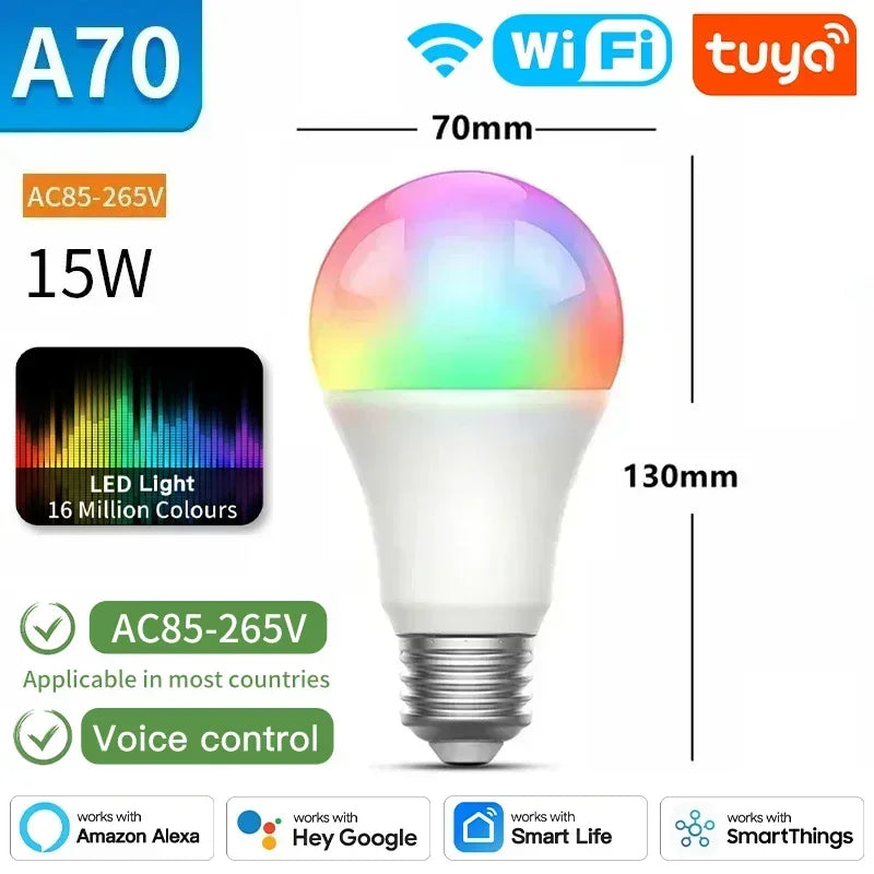 Tuya Zigbee Smarte LED Lyspærer E27 E14 GU10 - Dimmbar RGB Wifi Kontrollert via SmartLife Google Alexa-apper