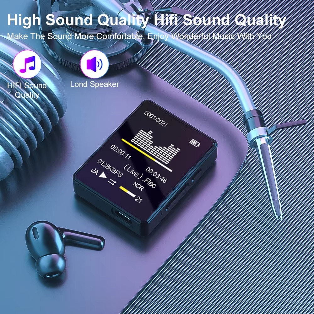 Norvo | Bærbar Bluetooth MP3-spiller med HiFi-stereo, Mini MP4 videovisning, LED-skjerm og stemmeopptak