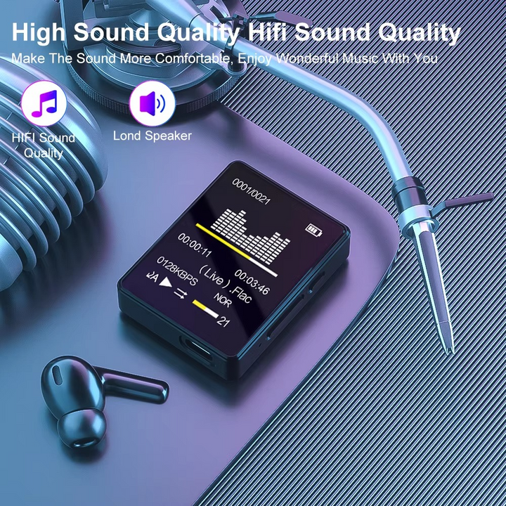 Norvo | Bærbar Bluetooth MP3-spiller med HiFi-stereo, Mini MP4 videovisning, LED-skjerm og stemmeopptak