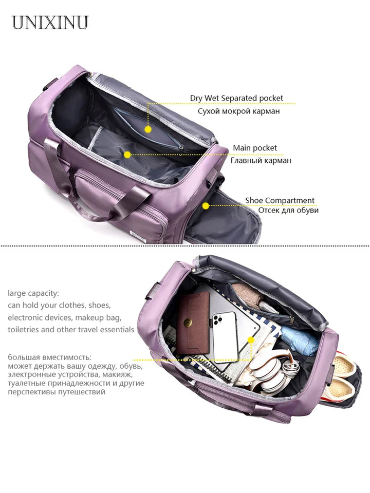 Norvo | Viontera Reisekoffert Damer | 35L Helgveske med Skorom | Vanntett & Flygodbefalt | Sport & Trening Bag
