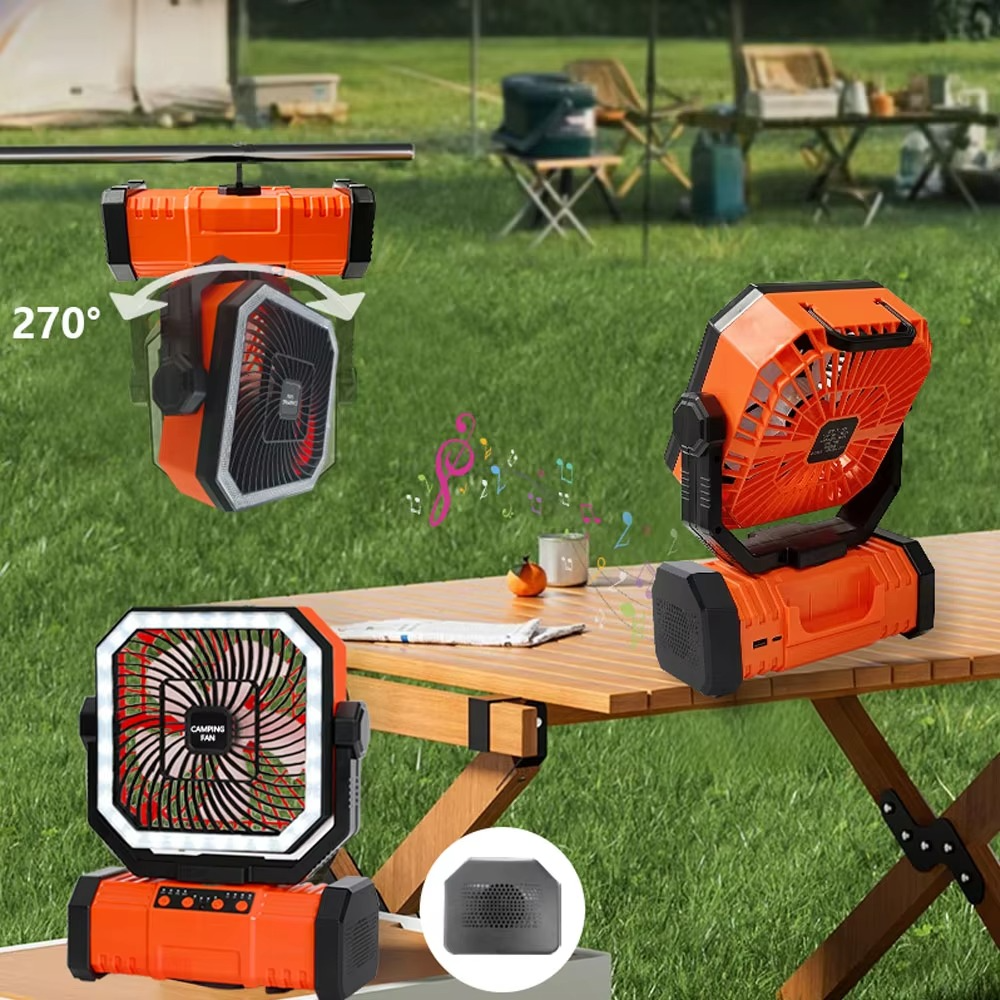 Norvo | Oppladbar campingvifte med 20000mAh batteri, 4 hastigheter og LED-lanterne