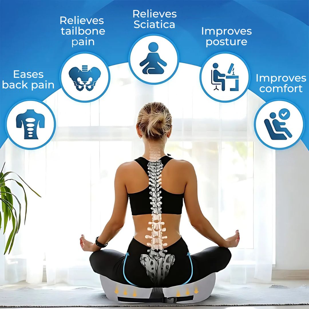 Norvo | SitSmart Justerbart Minneskum Setepute | Halebeinslindring & Holdningsstøtte for Kontor, Bil og Spisestoler