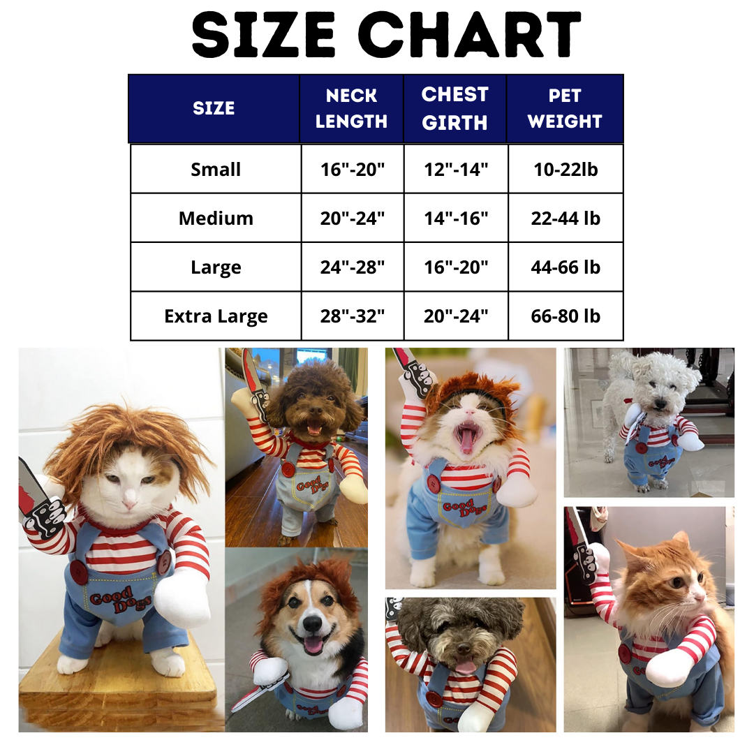 Chucky Kjæledyr Halloween Kostyme – Forsterk Kjæledyrets Lekne Personlighet Norvo