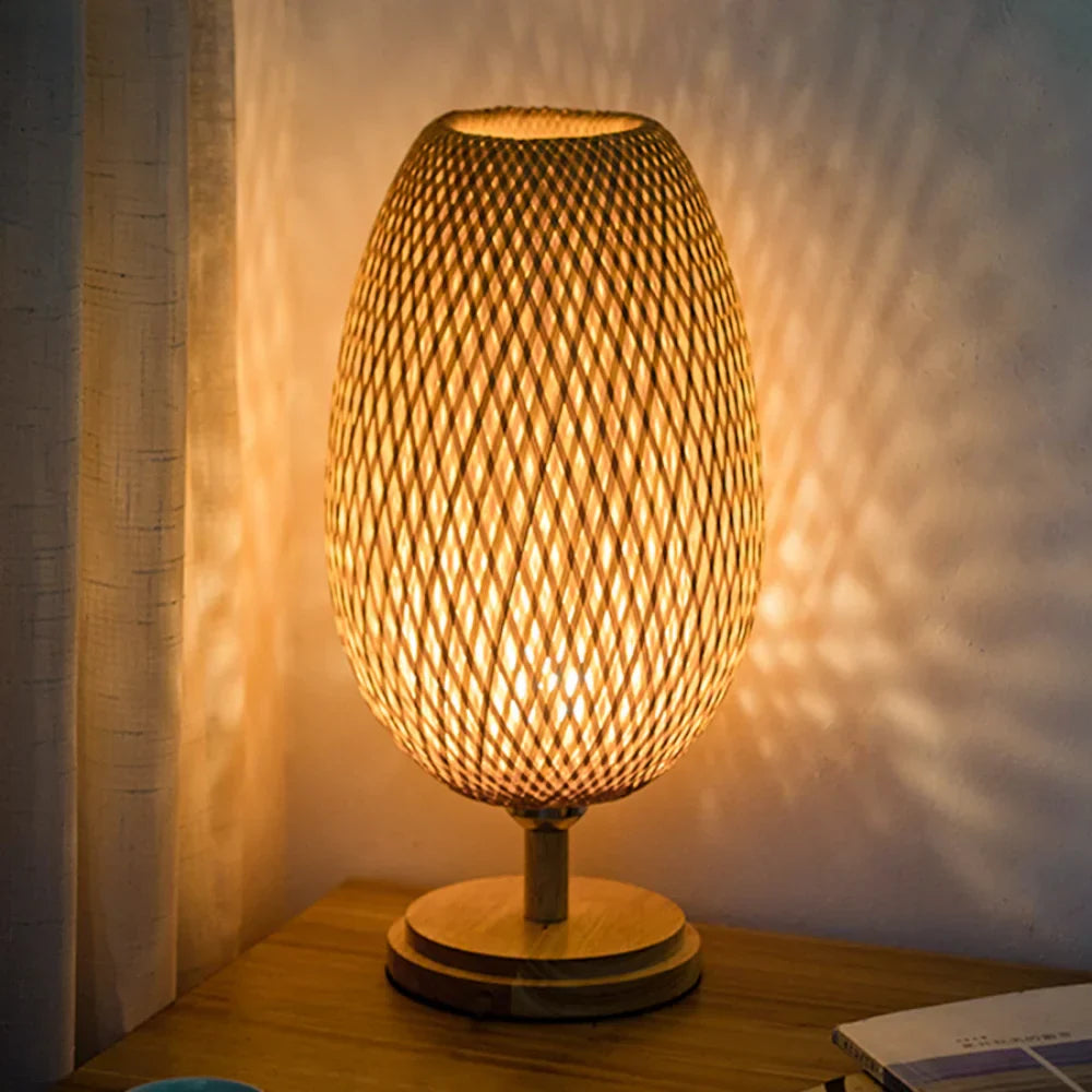Norvo | Rattan lampe - Trinnløs dimbar kurvlampe for soveroms- og stuedekorasjon