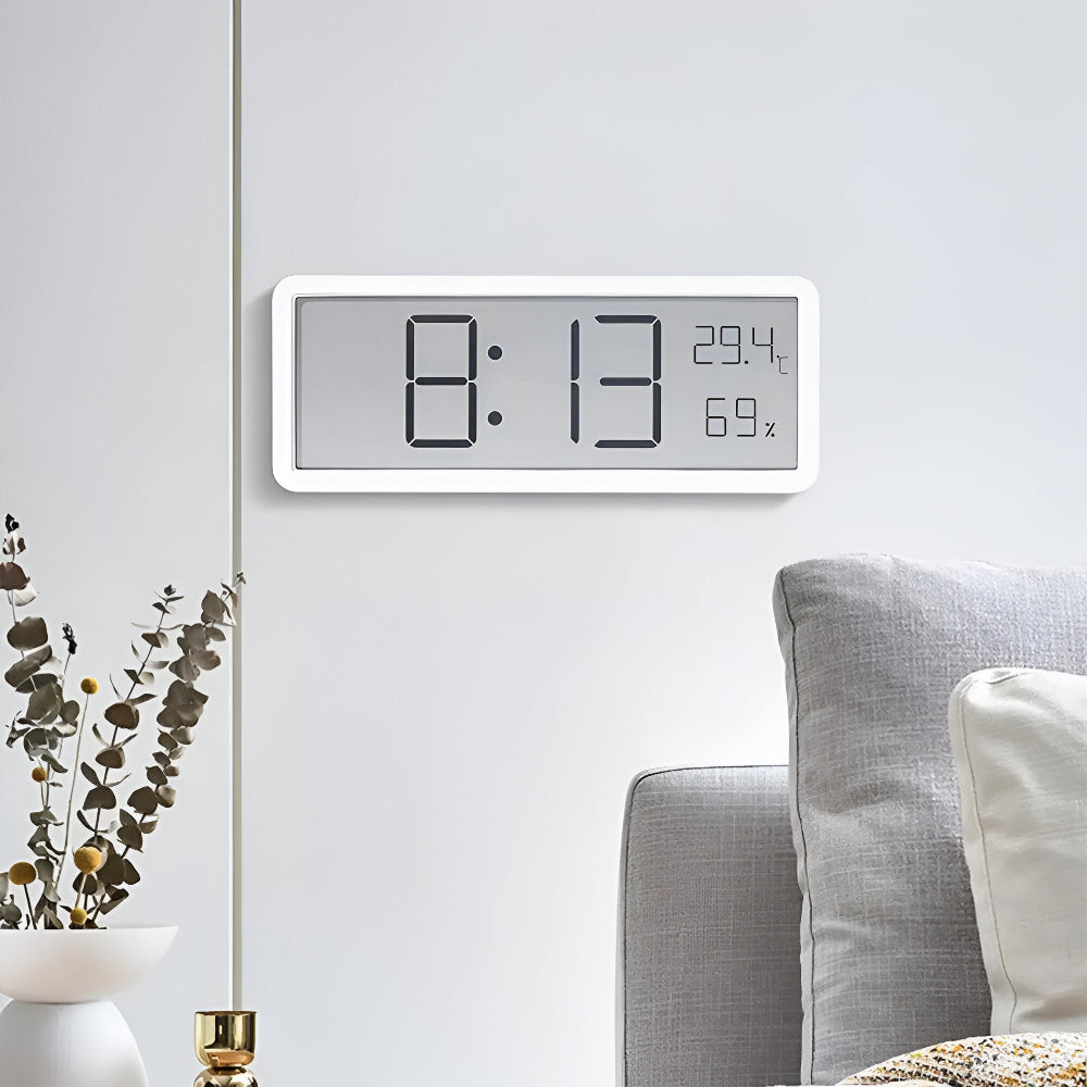 Norvo | Digital LED Veggklokke – Stor Skjerm med Temperatur og Fuktighet