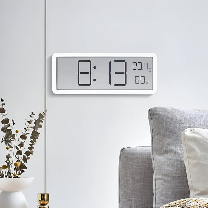 Norvo | Digital LED Veggklokke – Stor Skjerm med Temperatur og Fuktighet