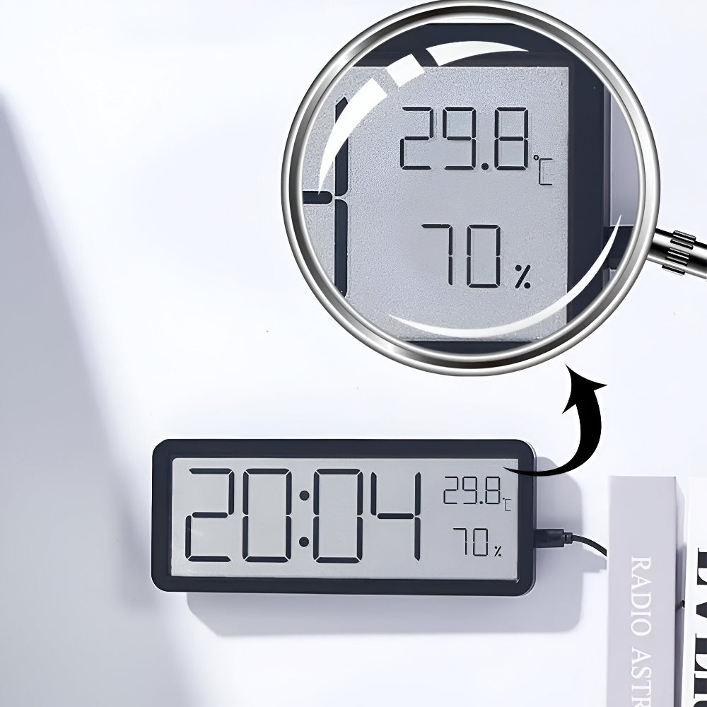 Norvo | Digital LED Veggklokke – Stor Skjerm med Temperatur og Fuktighet