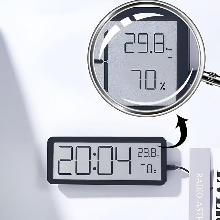 Norvo | Digital LED Veggklokke – Stor Skjerm med Temperatur og Fuktighet