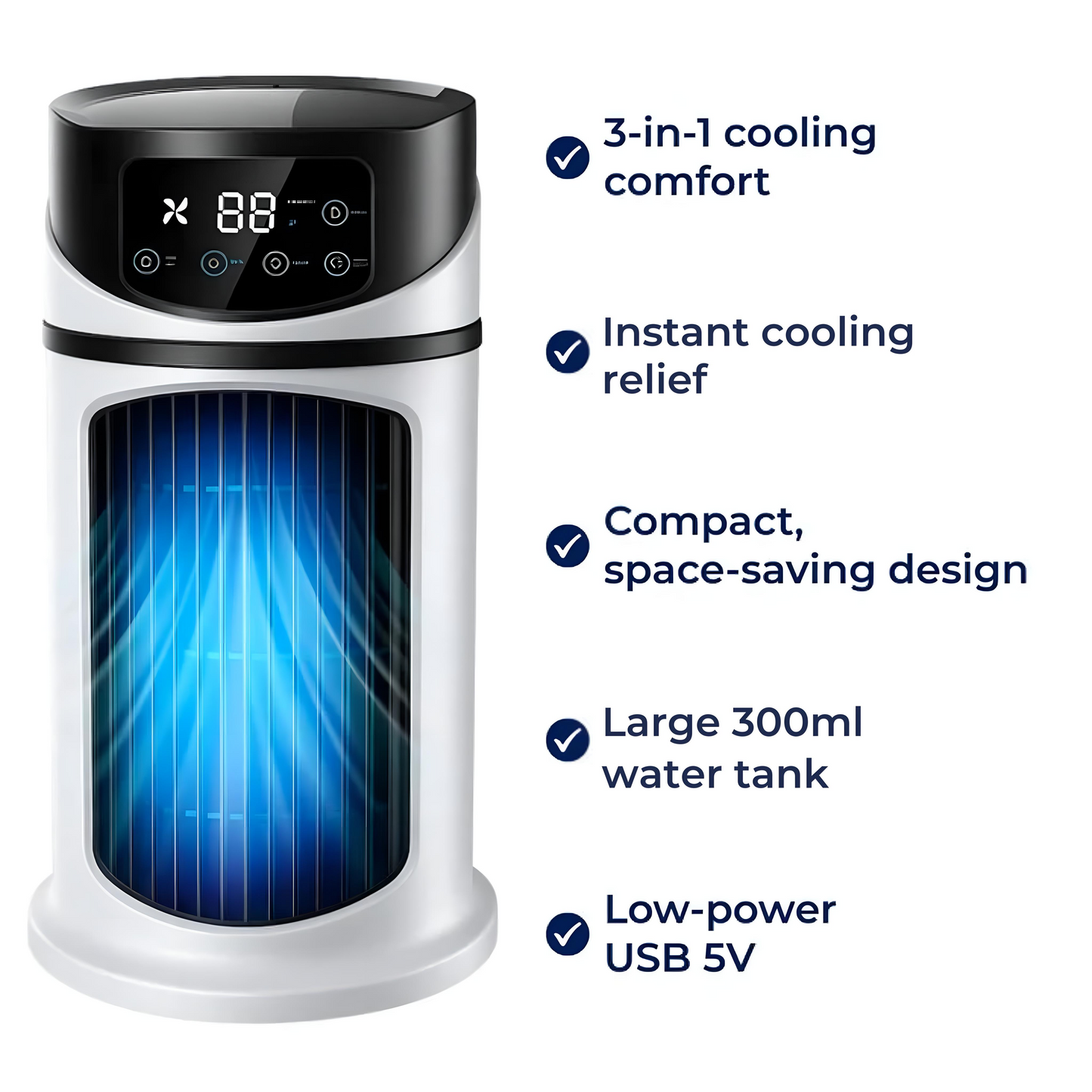 Rask kjøling – USB 5V – 300ML vanntank – Stille drift for kontor- og hjemmebruk Norvo