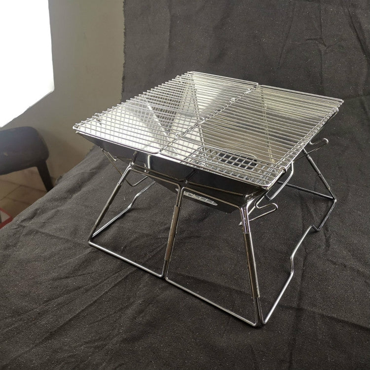 Norvo | Bærbar Grill Camping Rustfritt Stål Sammenleggbart Grill Tre Kull Grill