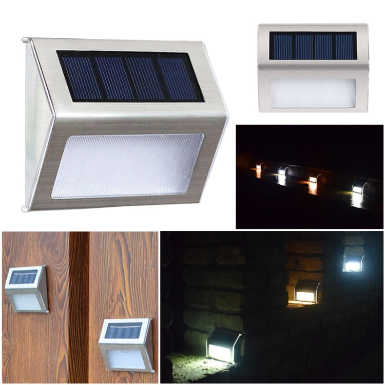 Norvo | 2PCS Solenergi Rustfritt Stål 3 LED Trappev lampe Utendørs Hage Gjerde Lys (Hvit Lys)