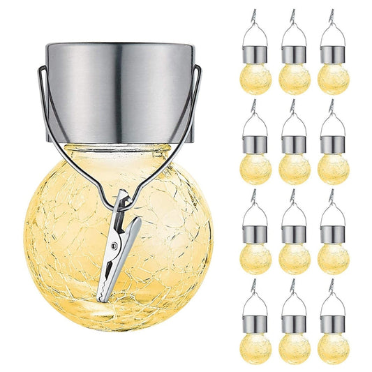 Norvo | 12 PCS Snap Ball Solar Chandelier Utendørs Hage Gårdsplass Ferie Dekorativ Lys med Klemme (Varm Hvit Lys)