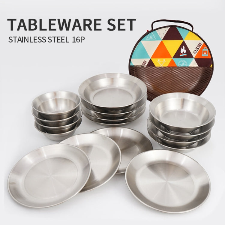 Norvo | 16 PCS / Set CLS Utendørs Rustfritt Stål Bestikk Bærbar Camping Middag Bolle Tallerken Sett