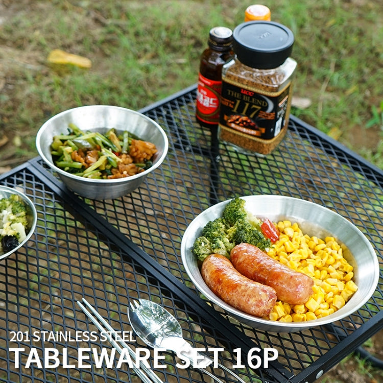 Norvo | 16 PCS / Set CLS Utendørs Rustfritt Stål Bestikk Bærbar Camping Middag Bolle Tallerken Sett
