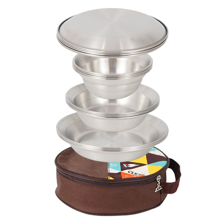 Norvo | 16 PCS / Set CLS Utendørs Rustfritt Stål Bestikk Bærbar Camping Middag Bolle Tallerken Sett