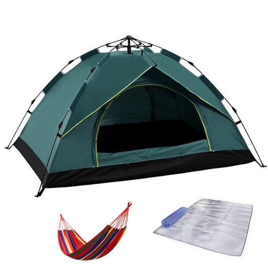 Norvo | TC-014 Utendørs Strand Reise Camping Automatisk Vår Multi-Person Telt For 3-4 Personer (Grønn+Matte+Hengekøye)