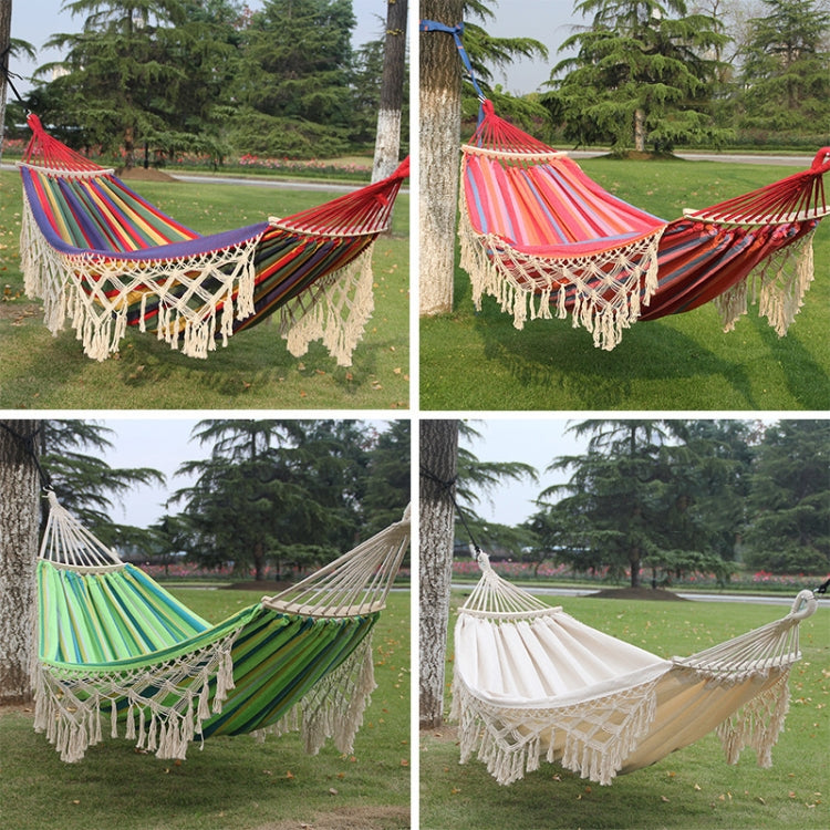 Norvo | 200x150cm Dobbel Utendørs Camping Pompong Lærred Hengekøye med Stang (Rosa Striper)