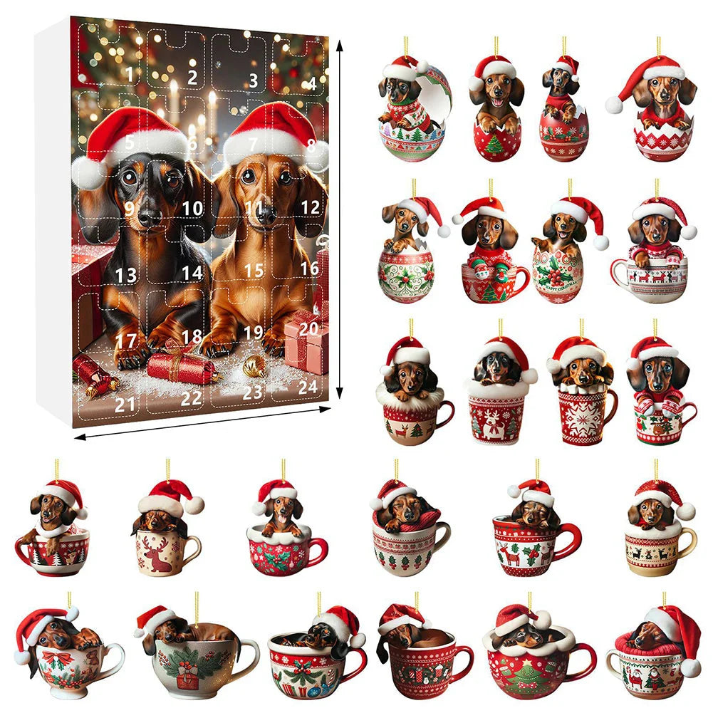 Norvo | Dachsund Adventskalender 2024 – 24 Dager Jule Nedtelling med Morsomme Figurer for Hundeeiere