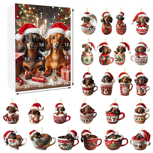 Norvo | Dachsund Adventskalender 2024 – 24 Dager Jule Nedtelling med Morsomme Figurer for Hundeeiere