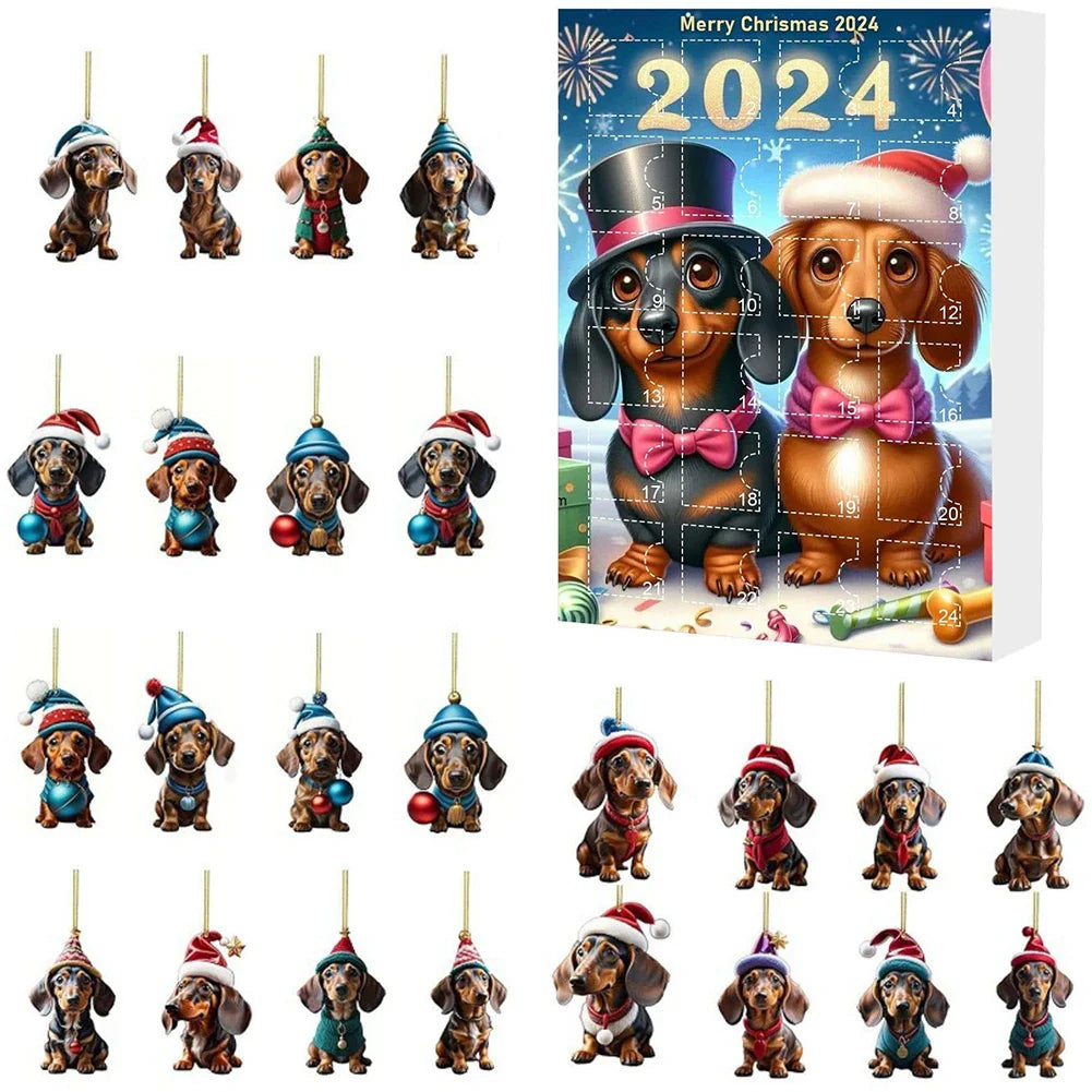 Norvo | Dachsund Adventskalender 2024 – 24 Dager Jule Nedtelling med Morsomme Figurer for Hundeeiere