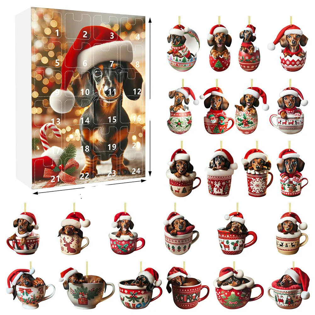Norvo | Dachsund Adventskalender 2024 – 24 Dager Jule Nedtelling med Morsomme Figurer for Hundeeiere