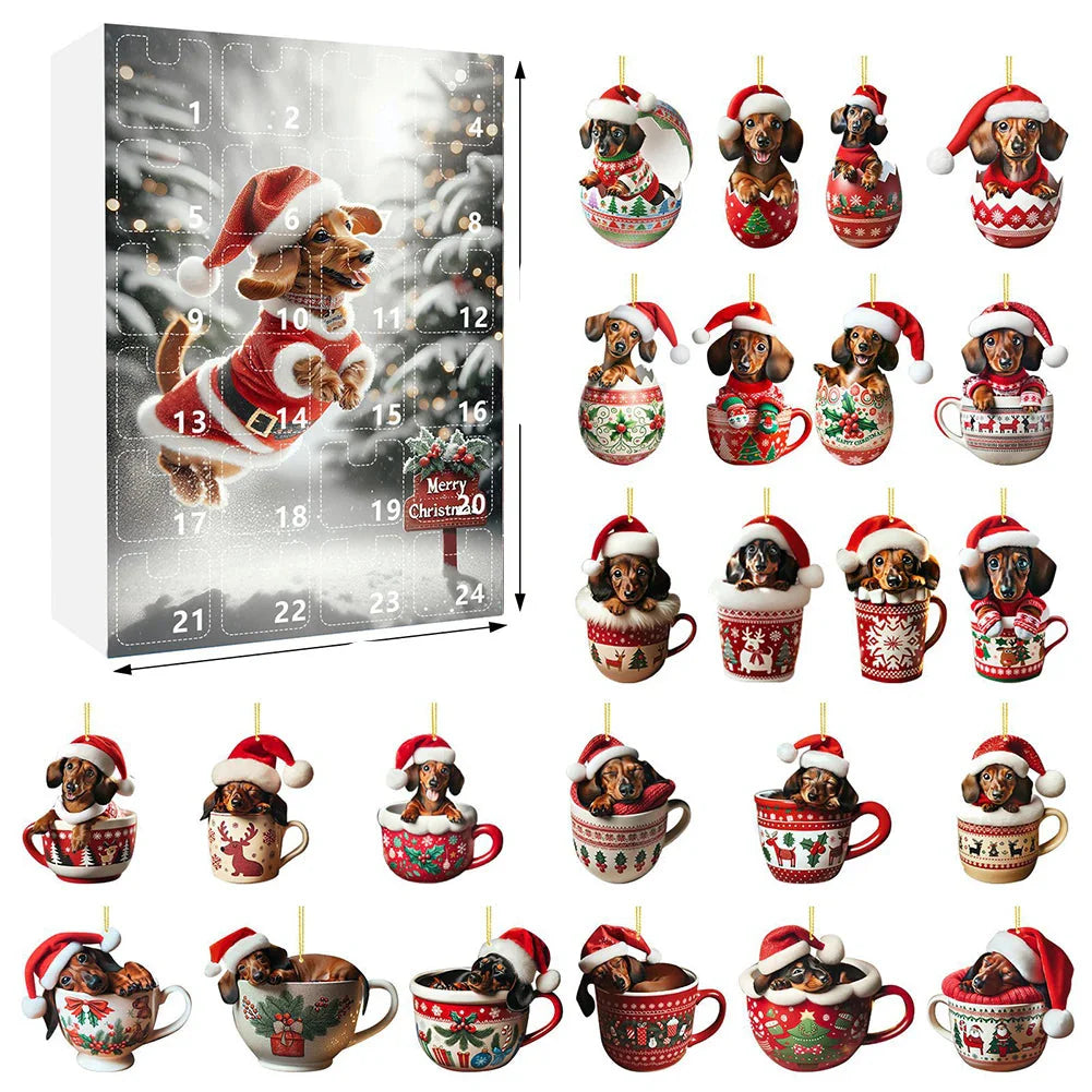 Norvo | Dachsund Adventskalender 2024 – 24 Dager Jule Nedtelling med Morsomme Figurer for Hundeeiere