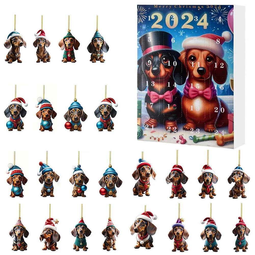 Norvo | Dachsund Adventskalender 2024 – 24 Dager Jule Nedtelling med Morsomme Figurer for Hundeeiere