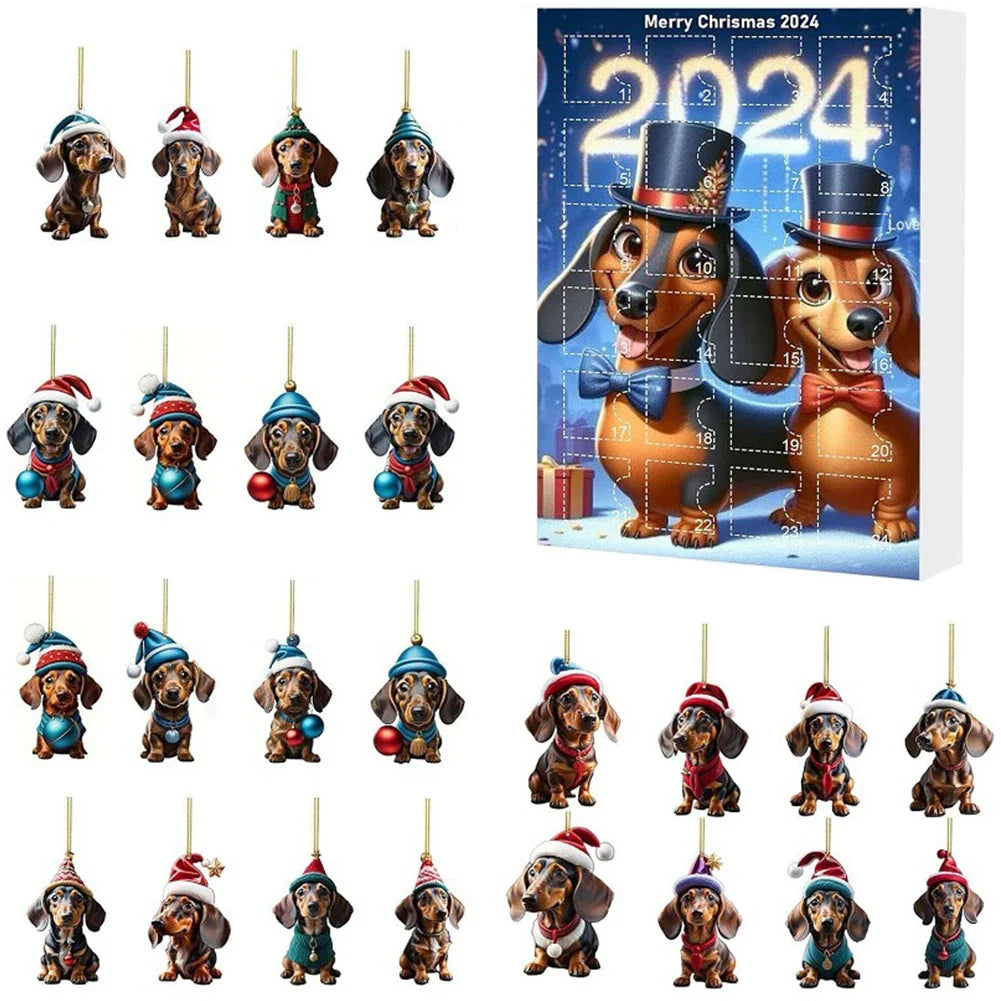 Norvo | Dachsund Adventskalender 2024 – 24 Dager Jule Nedtelling med Morsomme Figurer for Hundeeiere