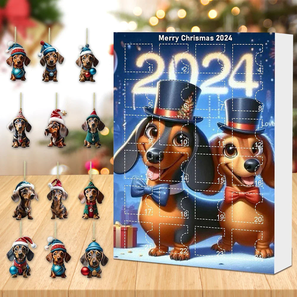 Norvo | Dachsund Adventskalender 2024 – 24 Dager Jule Nedtelling med Morsomme Figurer for Hundeeiere