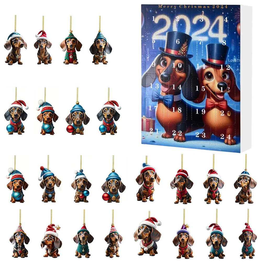 Norvo | Dachsund Adventskalender 2024 – 24 Dager Jule Nedtelling med Morsomme Figurer for Hundeeiere
