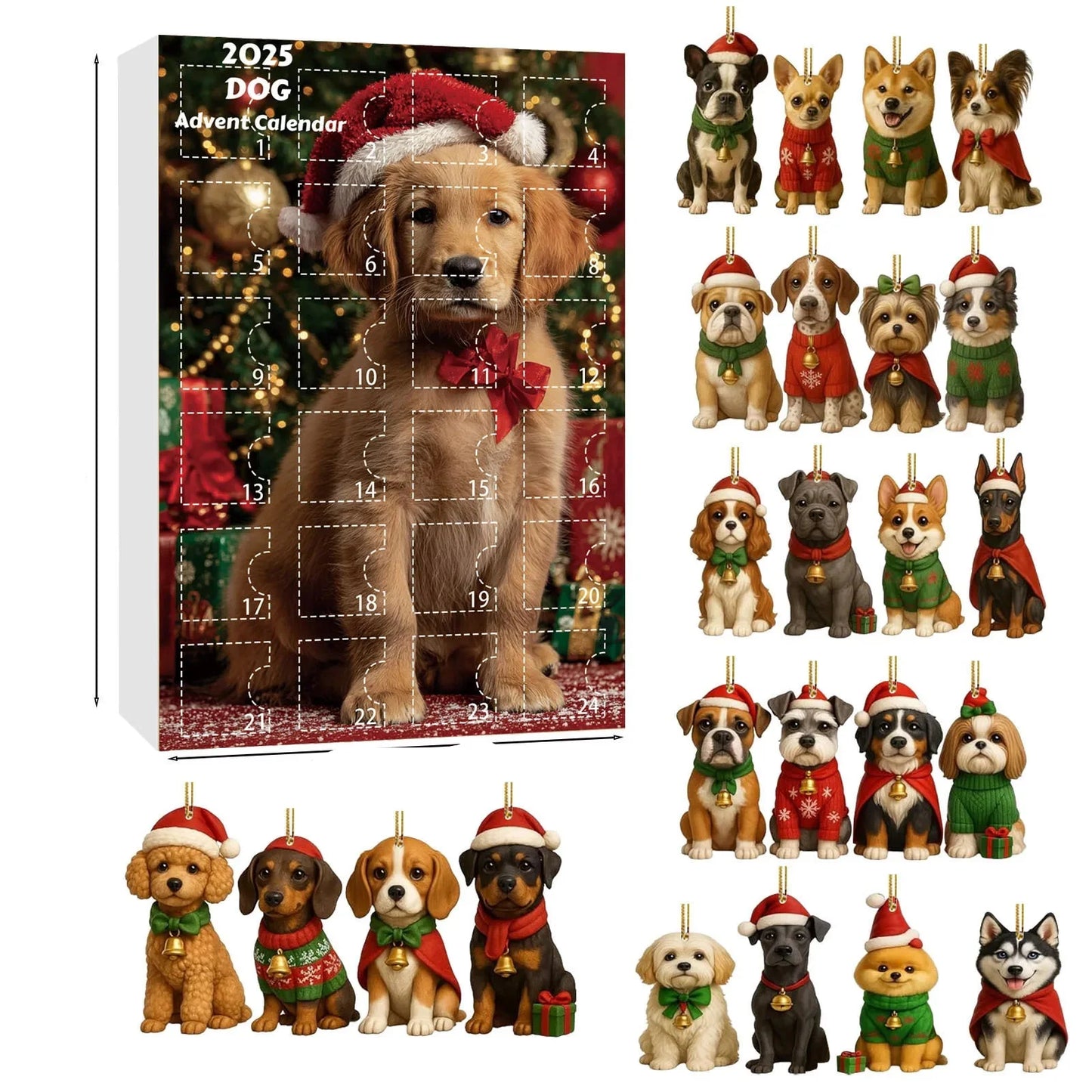 Norvo | Dachsund Adventskalender med 24 Figurer for Hundelskere – Festlig Jule-Nedtelling Dekorasjon i Flerfarge