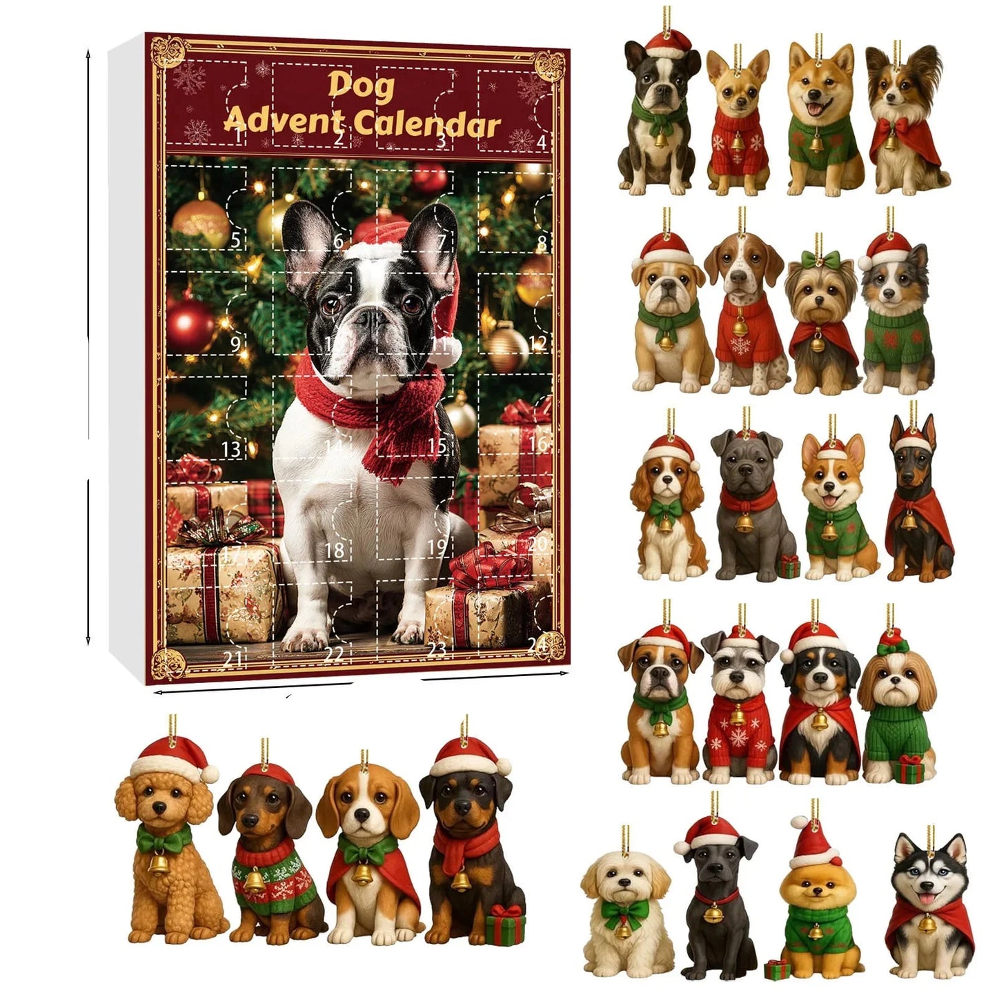 Norvo | Dachsund Adventskalender med 24 Figurer for Hundelskere – Festlig Jule-Nedtelling Dekorasjon i Flerfarge